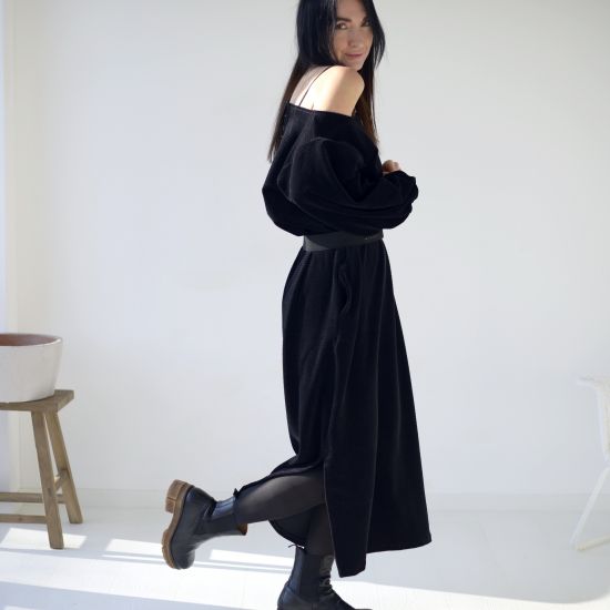 Šaty Soría - special velvet strip - blk