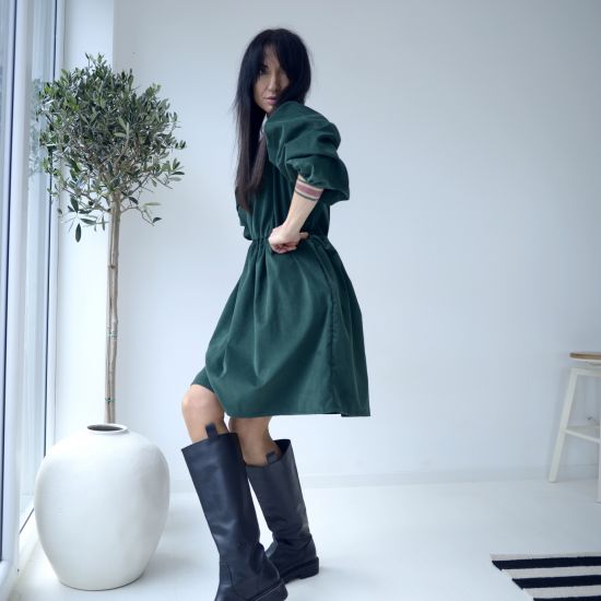 šaty - NABOKO- MINI- dark green- kord